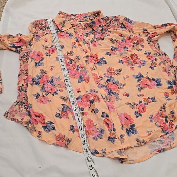 Free People Coral Hold On To Me Floral Printed Button Down Top Size M - Picture 8 of 11